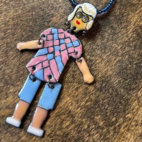 Lola Was Once a Showgirl Old Lady Pendant Necklace Hand Painted - Picture 4 of 12